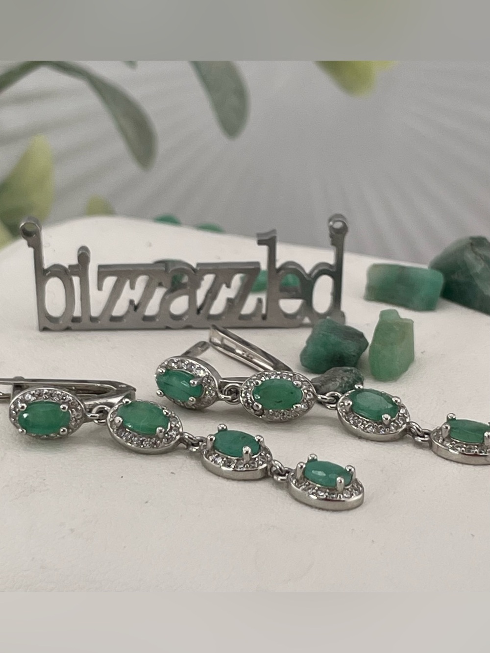 3.81ct Emerald Topaz white Dangle Earrings 925 Silver Genuine Authentic Natural - Picture 5 of 11